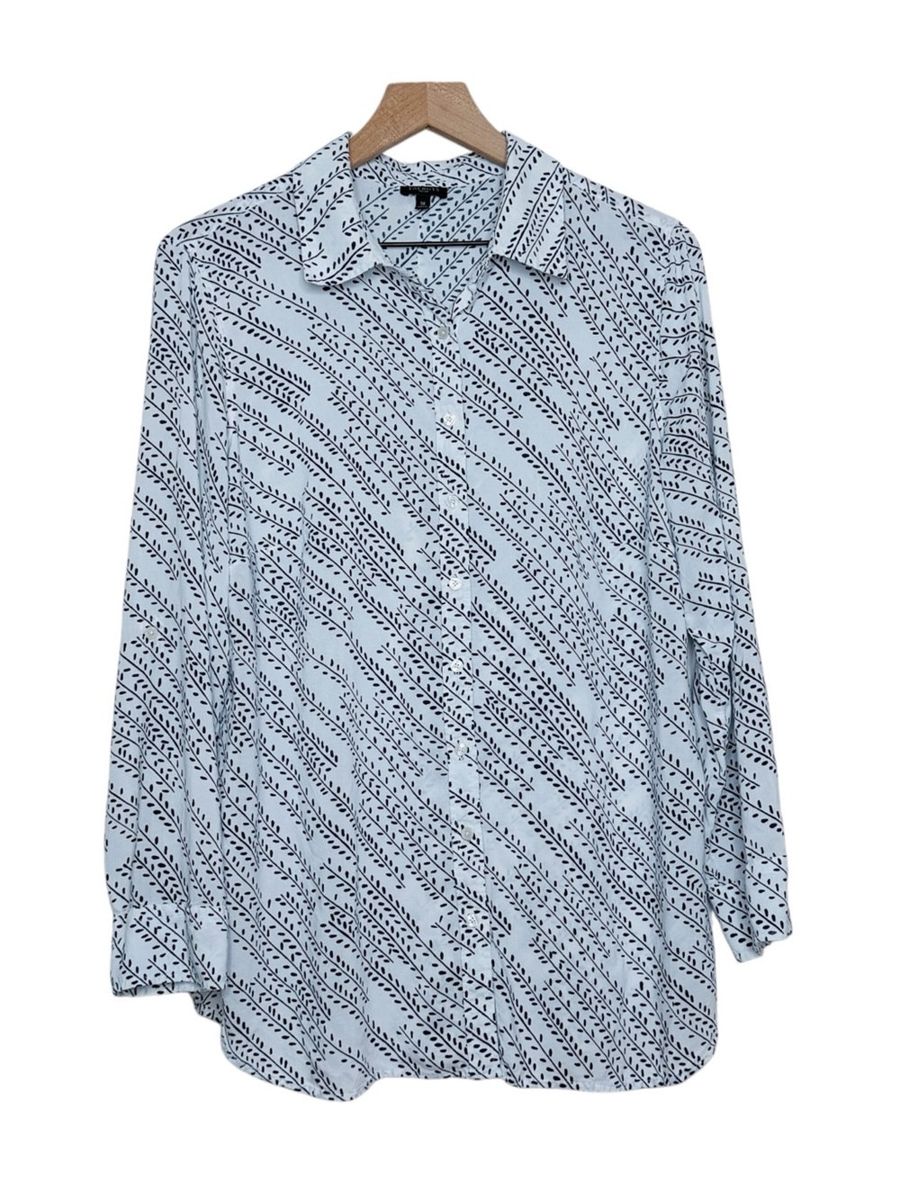 Talbots Botanical Print Lightweight Monochrome Button Up Shirt Size 1X Office
